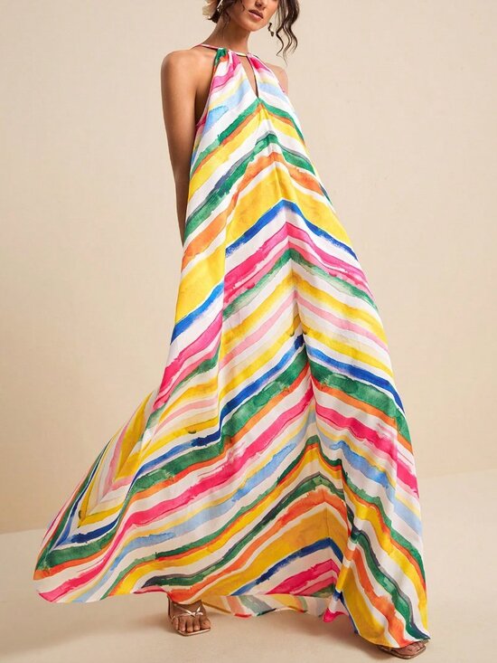 Dresses & Skirts - Multicolor Casual Women's Halter Neck Vacation Dress